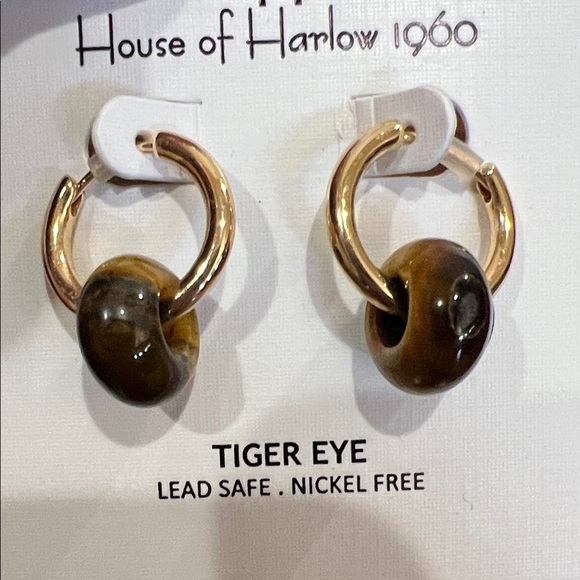 House of Harlow 1960 | Gold Hoop Tiger Eye Earrings - Picture 5 of 8